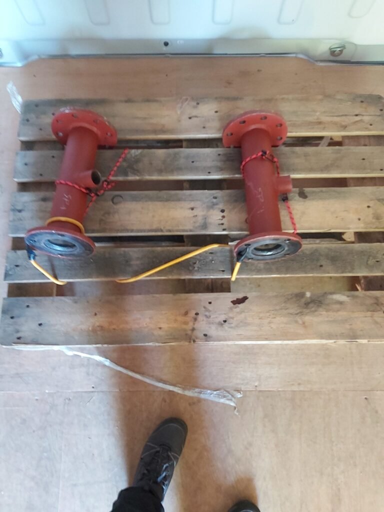 Pipework and frames secured inside van