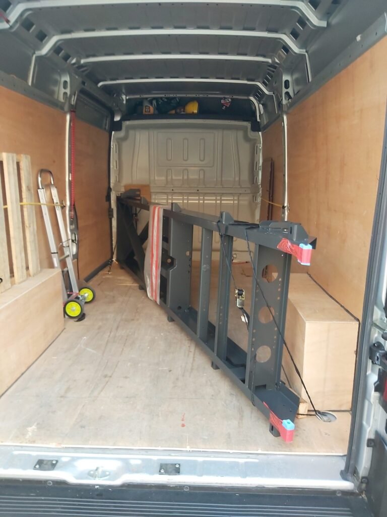 Strapped goods ready for direct van-to-door delivery