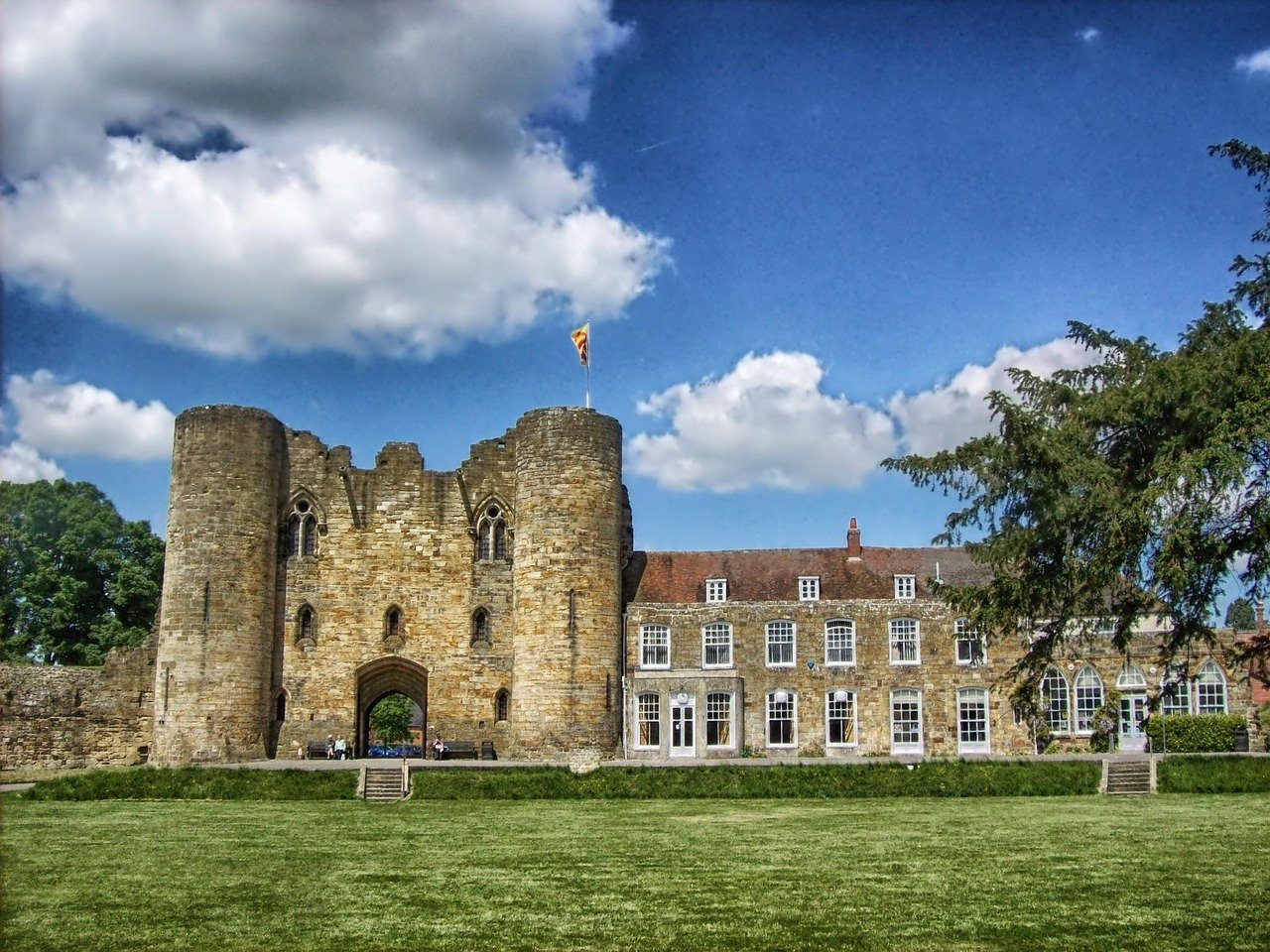 tonbridge castle, kent, england, historic, landmark, grounds, trees, sky, clouds, architecture, nature, outside, hdr, blue castle, kent, kent, kent, kent, kent
