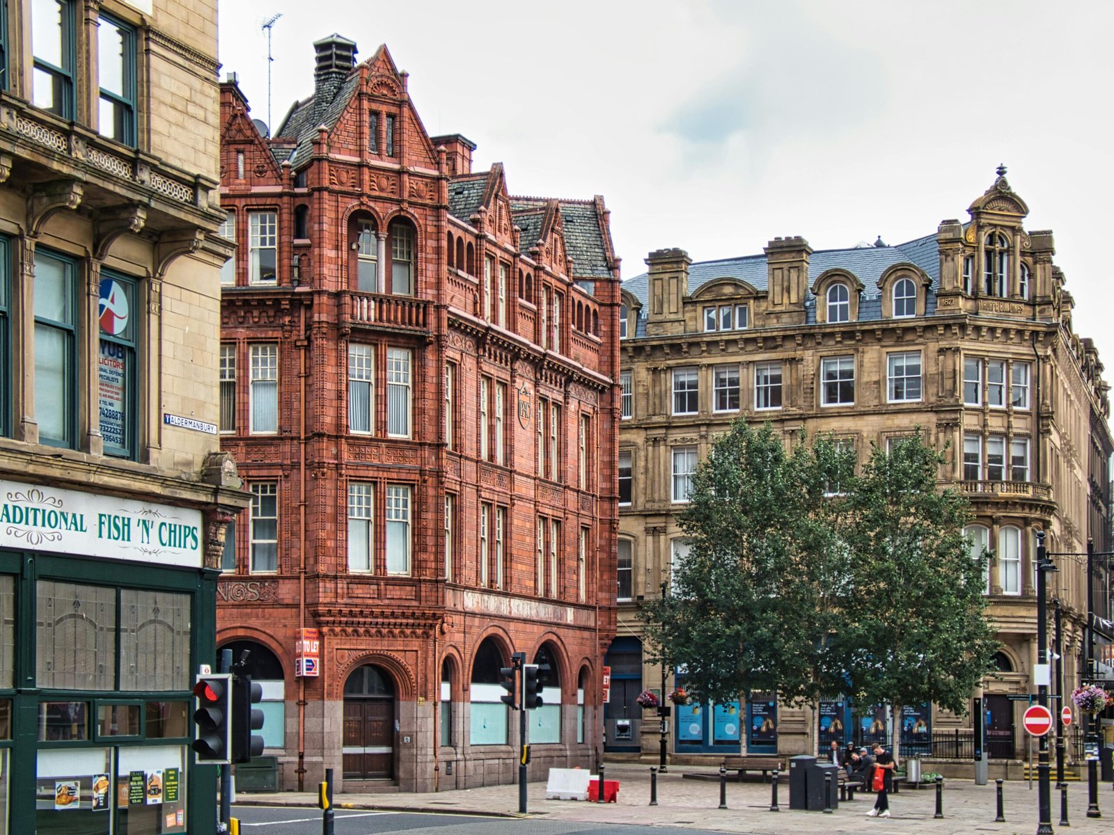 View of historic architecture in Bradford, England, showcasing classic European urban design.